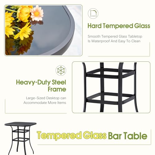Devoko Patio Swivel Bar Set 3 Pieces | Patio High Top Bar Table and Stools Chairs Set Textilene Sling Fabric Outdoor Bar Stools Set of 2 for Garden, Balcony