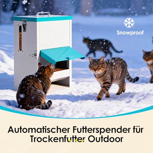 MUYIRTED Futterautomat für Mehrere Katze, 10L Futterspender Katze Trockenfutter, Metall, Regendicht, Hochbeiniger Katzennapf
