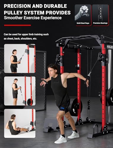 Image of YOLEO Smooth Pulley System Power Cage, Adjustable Cable Crossover Power Rack, Multi-Functional Cable Machine for Home Gym