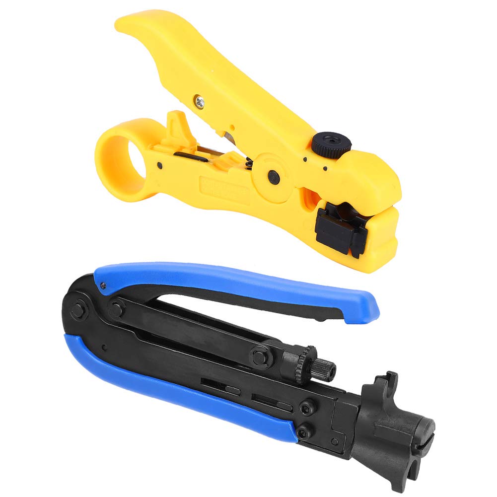 Pinze a crimpare per connettori coassiali, 2 pezzi, per spelafili, per installazione di reti di cavi coassiali, in acciaio al carbonio, giallo blu