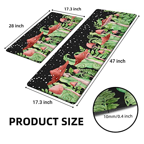 Chiinvent Red Mushroom Kitchen Rugs Kitchen Mat Set 2 Pcs Anti-Fatigue Floor Mat Waterproof Comfort Standing Runner Rugs For Kitchen, Floor Home (17.3" X28" + 17.3" X 47" 2/5 Inch Thick #TOP4