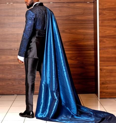 Tuxedo Suits for Men 3 Piece Regular Fit Suit Floral Blazer Jacket Pants Cape Men Suit Set for Wedding Prom MZA042