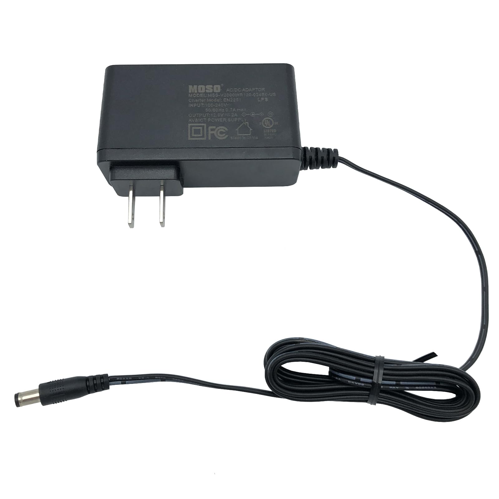 MOSO 24W 12V 2A AC Adapter 5.5x2.0 mm Barrel Connector for Smartphones, Tablets