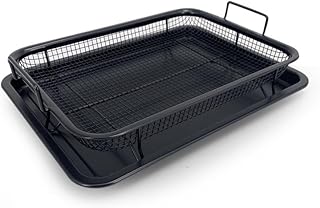 RHP Crisper Grillkorb: Knusprige Genüsse ohne Fett! Das zweiteilige Set ermöglicht fettarmes, heißluftgegartes Vergnügen im Ofen. Edelstahlkorb für Pommes, Nuggets & mehr (Schwarz)