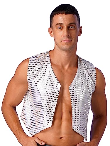 Jugaoge Men's Sequins Vest Top Shiny Party Nightclub Stylish Vest Waistcoat Party Dress Suit Vest