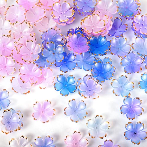 100Pcs Acrylic Flower Beads for Jewelry Making, Ymapinc 5Petal Floral Cute Beads and Charms, Gold Edge Petal Beaded Mini Flower Accessories, Blue Purple Pale Pink Gradient 100Pcs Acrylic Flower Beads for Jewelry Making, Ymapinc 5Petal Floral Cute Beads and Charms, Gold Edge Petal Beaded Mini Flower Accessories, Blue Purple Pale Pink Gradient