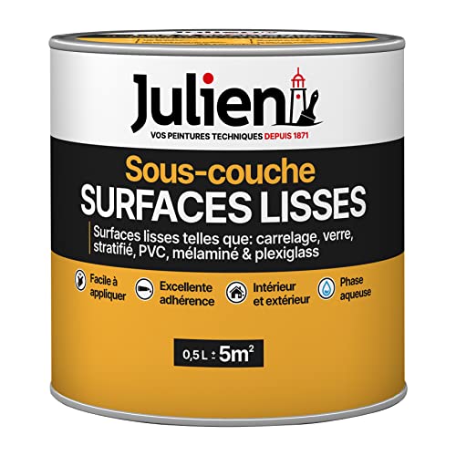 Julien Peinture Sous-Couche - surfaces Lisses Intérieur et Extérieur - pour Supports Lisses ou Difficiles - Blanc Mat 0,5L
