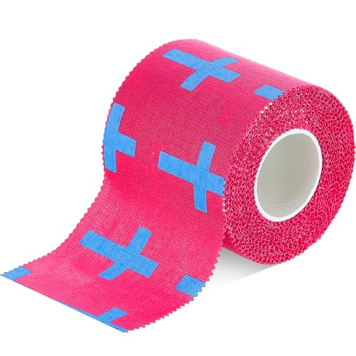 TrelaCo 1 Pcs Wrist Tape Baseball Cross Athletic 2in x 23ft Cotton Cross Wrist Tape Serrated Edges for Fingers Ankles Injury Wrap Football Baseball Hockey Soccer (Rose Red)