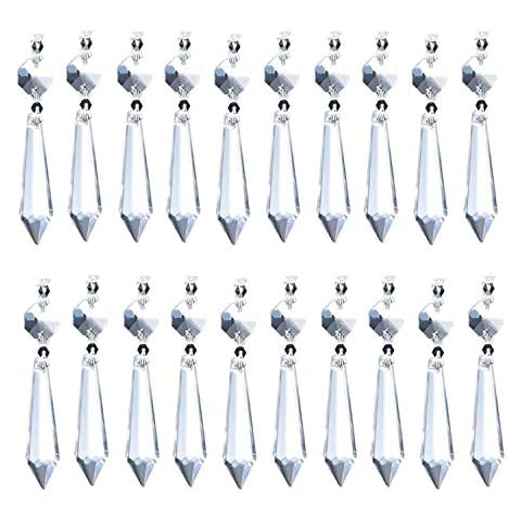 BronaGrand 20pcs 38mm Replacement Clear Chandelier Icicle Crystal Prisms Octogan Crystal Bead for Lamp Decoration Cover