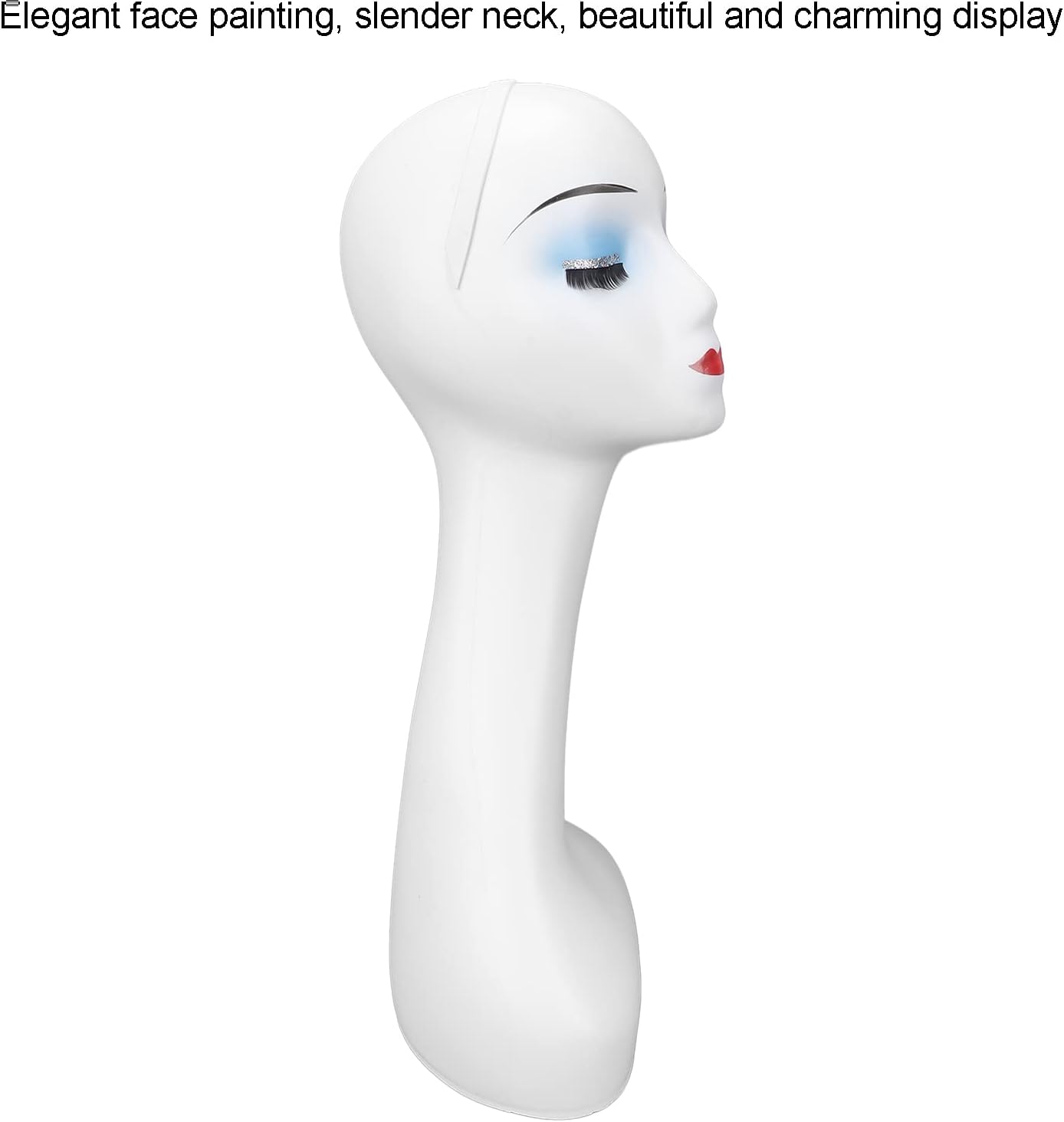 Female Mannequin Head Model Stand with Long Neck, Female Head Model with Stable Base and Mounting Holes for Salon Shop Wig/Jewelry/Makeup/Hat/Sunglass Display (50cm / 19.7in)