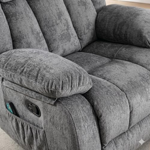 Image of Amazon Brand - Solimo Stark | Single Seater Sofa Recliner | Rocking, Revolving and Recline Manual Recliner (Velvet Grey) | 1 Year Warranty