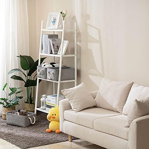 Yawinhe Foldable Storage Basket 3 Pack, Collapsible Linen Fabric Storage Bins with Rope Handles, Wardrobe Organiser, for Sorting Clothes, Books, Toys, Family Items, 37x25x17cm, Grey, SNK004GM