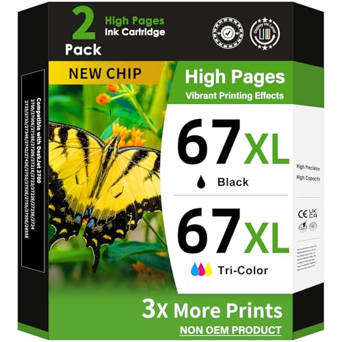67 Ink Cartridges Black/Color Combo Pack Replacement for HP Ink 67 HP 67XL Ink Works for HP DeskJet 2855e 2827e 2800e 4255e 2755e 2700 4155e 4227e 2700e 2734e 2852e Envy 6055e 6000 6400 6455e Printer