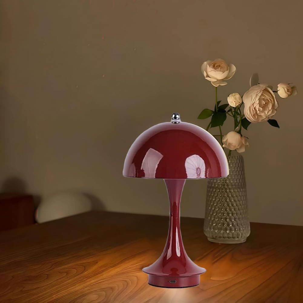 Pilzlampe LED Akku Tischlampe Kabellos USB Aufladbar Tischleuchte Batterie Dimmbar mit Touch Control Pilz Lampe Innen und Außen Tragbare Kinderzimmerlampe Batterie Schreibtischlampe,Red b