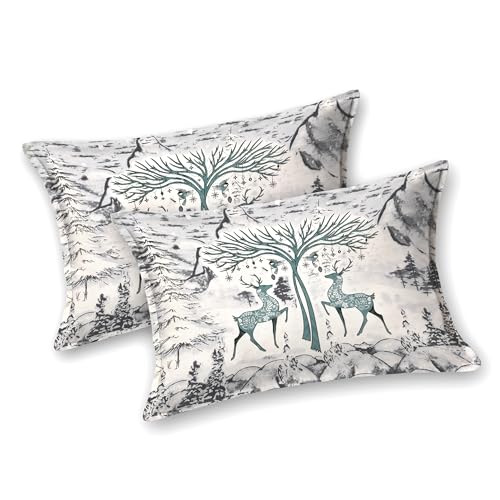 Image of 240 TC 100% Cotton Bedsheet for Double Bed King Size with 2 Pillow Covers | Breathable & Super Soft Rajasthani Sanganeri Jaipuri Printed Bed Sheet -108 * 108 Inches (Dual Deer 3)