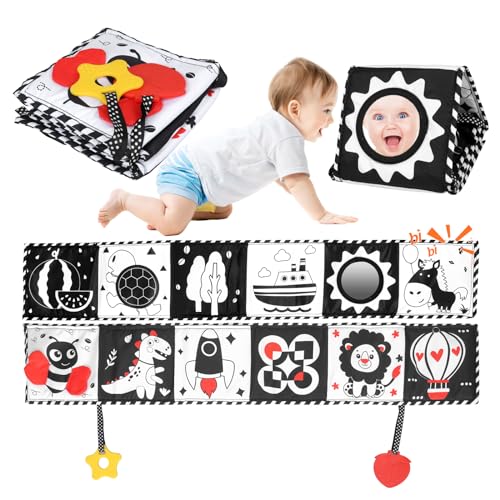 Image of ODDPC Newborn Toys, High Contrast Baby Books with Teether, Tummy Time Toys,Black and White Baby Toys, 0-6Months Auditory and Visual Stimulation Montessori Toy Gift