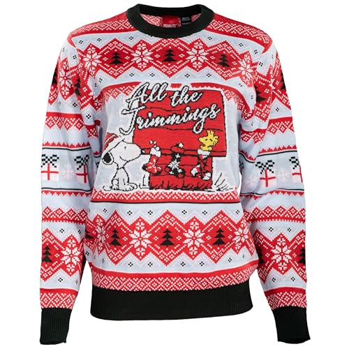 Peanuts House Snoopy and Woodstock All the Trimmings Adult Ugly Christmas Sweater (US Alpha Large Regular Regular) Multicolor