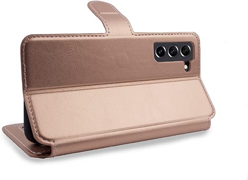 Miniatura 4 de Funda diseñada para Samsung Galaxy S21 FE con vidrio templado, funda tipo cartera de piel sintética de alta calidad, funda de poliuretano