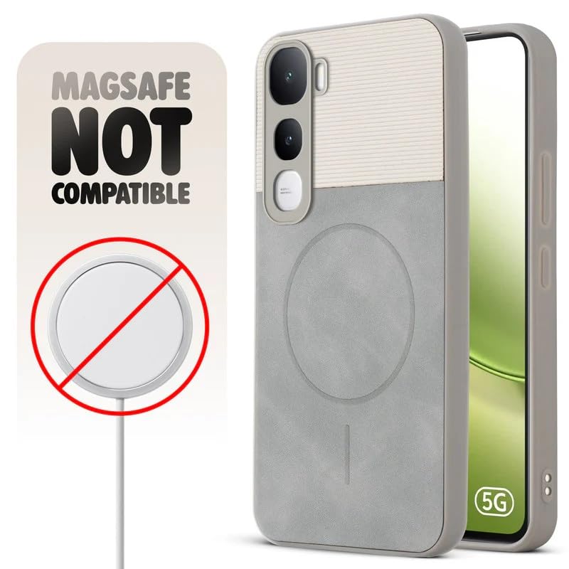 Image of Bintage case Dual-Leather Macc-Safe Design Phone Case| Soft Touch Finish | Full Camera Protectection Back Cover Compatible for Vivo V2506 / Vivo Y400 5G - White & Matelic Grey