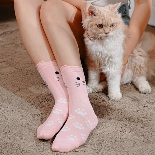 Image of Fashion Cotton Crew Cats Socks Funny Novelty Casual Cute Colored Cat Ears Socks Birthday Gifts for Women