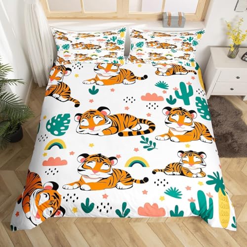 Housse de couette 140x200 tigre avec fermeture éclair invisible et microfibre douce