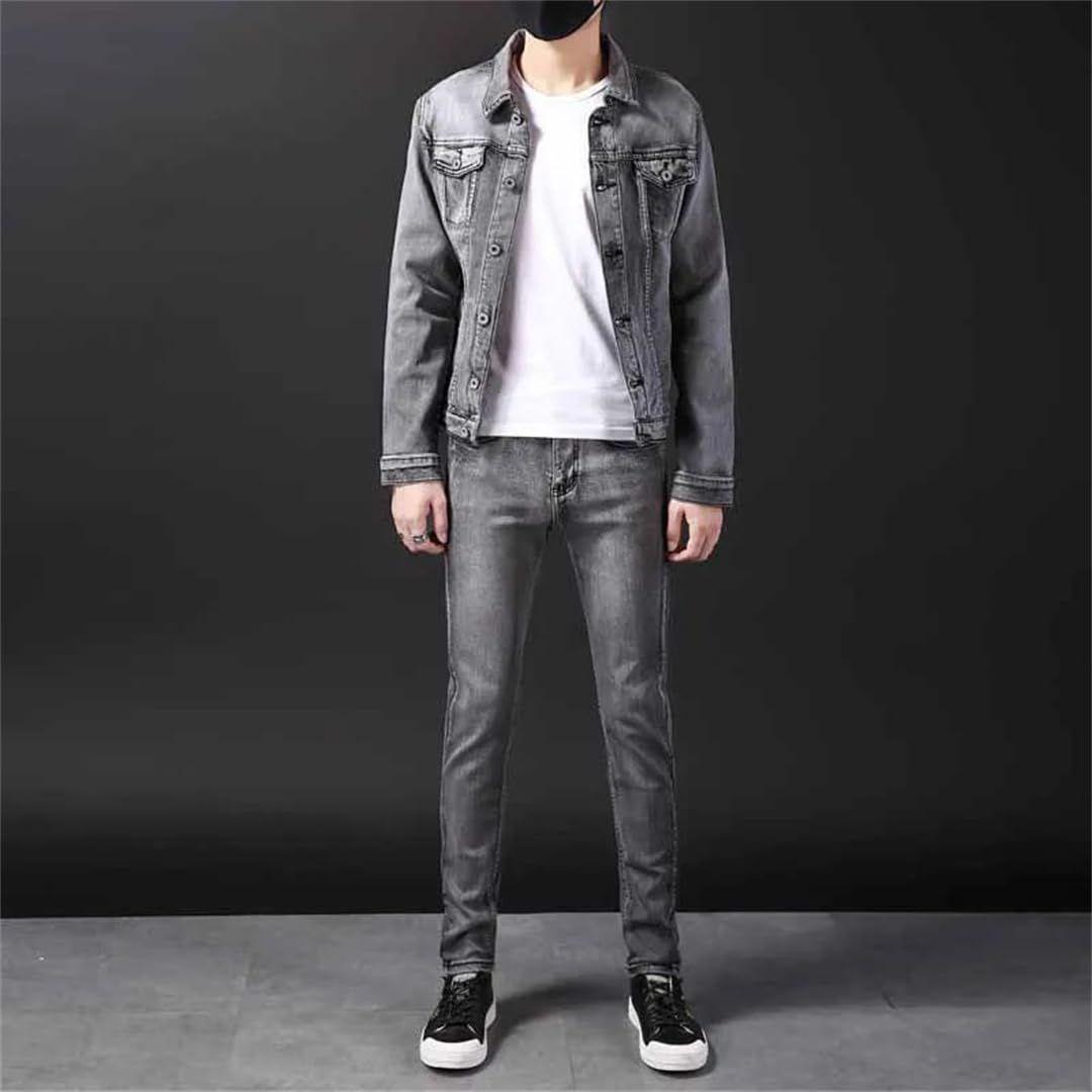 Herren Slim Denim Jacke und Hose Zweiteiliges Set Frühling Herbst Jeans Anzug