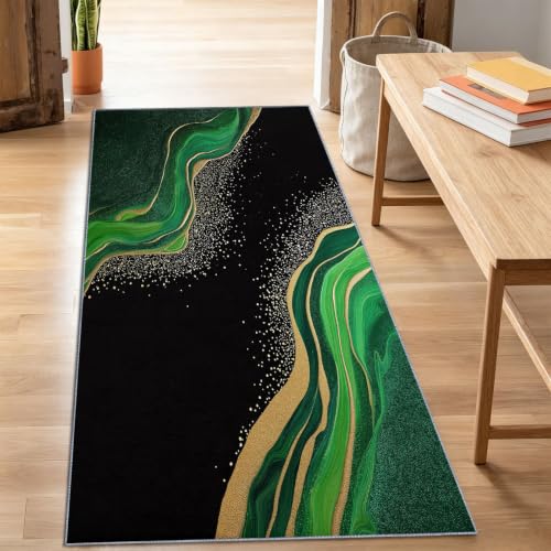 Tapis de couloir 80x240 cm vert et or pour une décoration chic de salon ou de cuisine