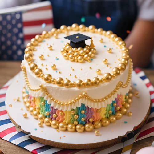Image of Edible Gold Pearl Sprinkles for Cake Decorating, 130g /4.58oz, Sugar Pearls for Cupcakes, Cookies, Donuts, Ice Cream Toppings, Wedding Birthday Christmas Party Supplies