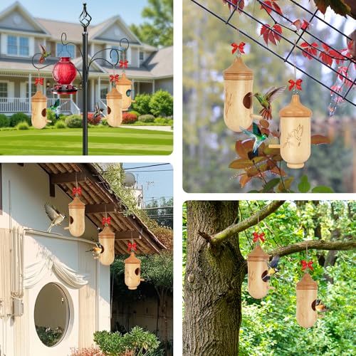 image for Fitraho Hummingbird House, Small Hummingbird Houses for Outside, Woode