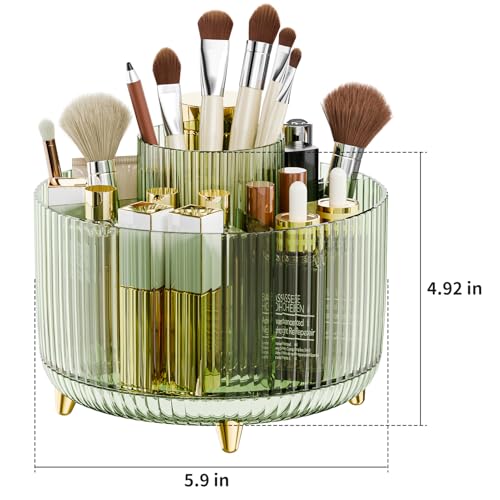 Image of fanado 360 Rotate Makeup Brush Holder Organizer, Makeup Organizers Countertop, Makeup organization and Skincare Storage for Vanity, Desktop, Bathroom (Clear Green)