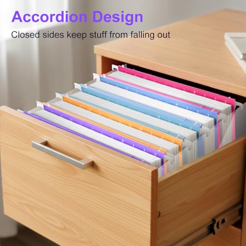 12 Pcs Plastic Hanging File Folders Letter Size, Extra Capacity Expandable 2 Inch Heavy Duty Reinforced for Home Office Filing Cabinet Organizer, 12 Colors - Thumbnail 7