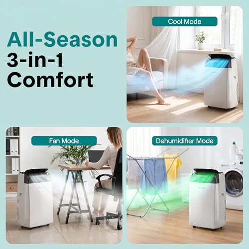 Image of SereneLife 12,000 BTU Portable Air Conditioner with Dehumidifier & Fan | Portable AC Unit with WiFi for Wide Area Climate Control | Compact Standing Air Conditioner with Window Kit