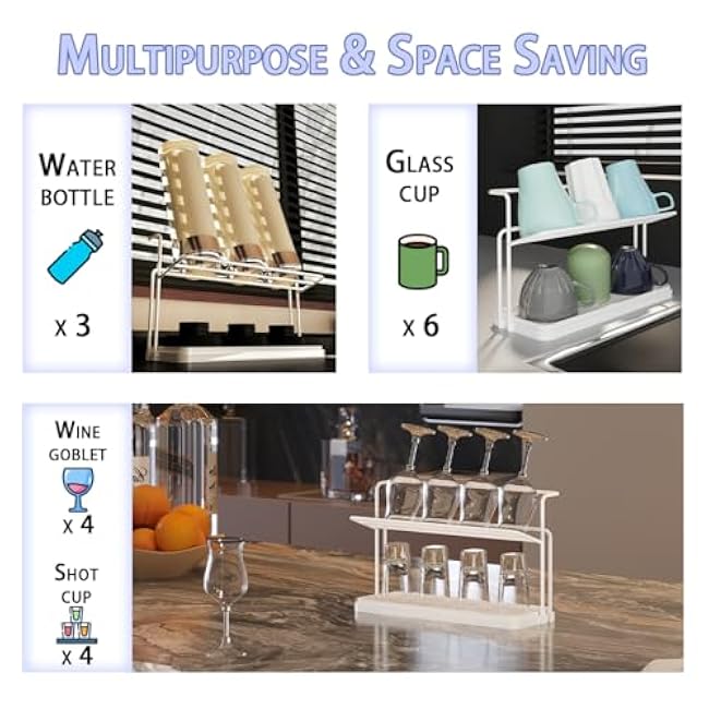 Protects Cups from Water Marks: The Drain Tray Effectively drains Water Away from Cups, preventing Water Stains and Preserving Their lifespan (White)