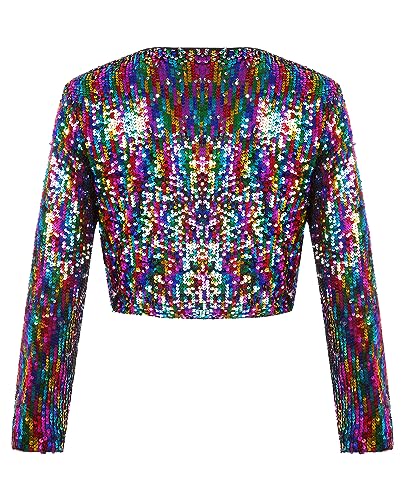 Image of MINTLIMIT Women's Sequin Shrug Bolero Long Sleeve Open Front Party Sparkly Cropped Cardigan Glitter Shiny Jackets