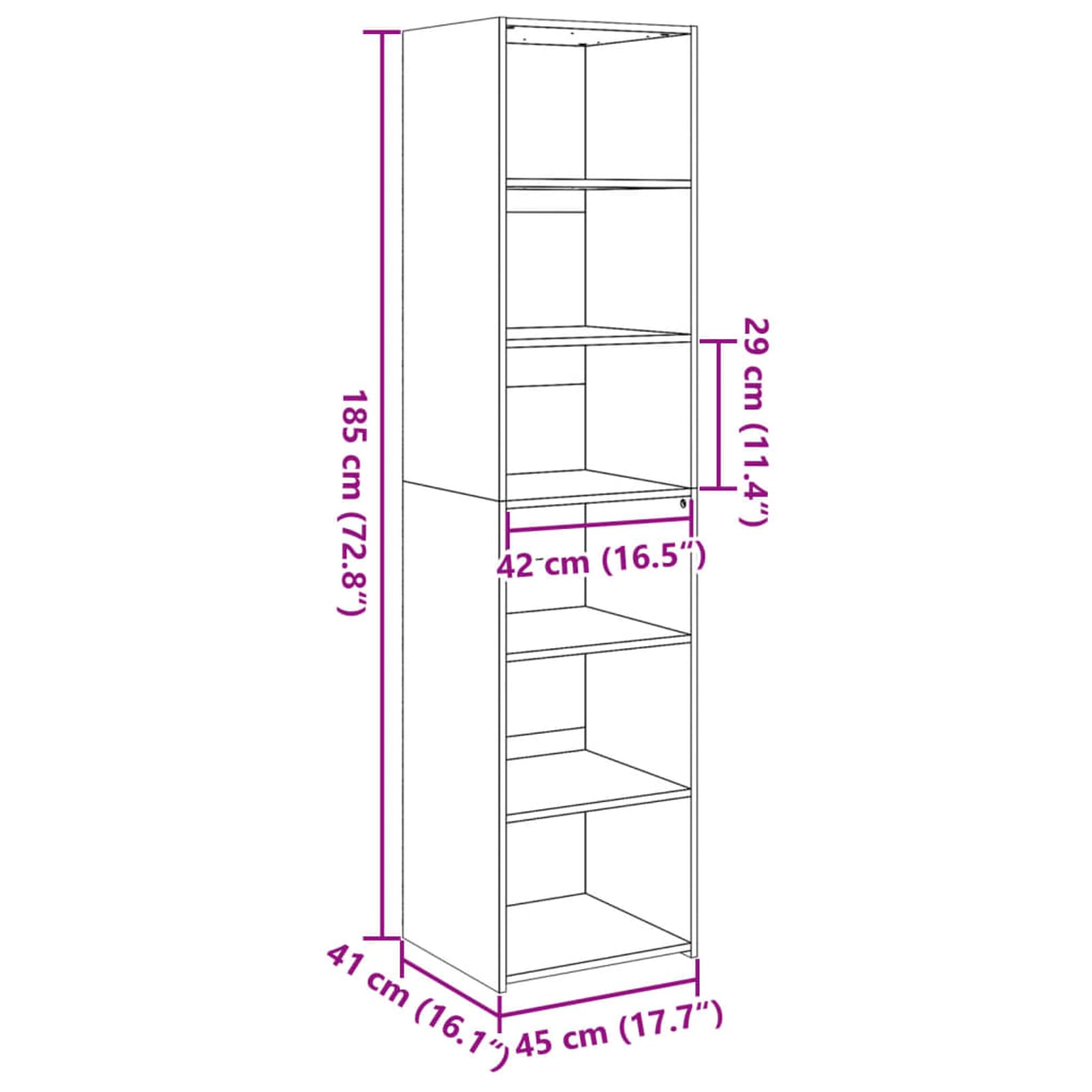 Highboard 45 x 41 x 185 cm, biała, z materiału drewnopochodnego, stabilna konstrukcja i łatwe czyszczenie, do nowoczesnego wyposażenia