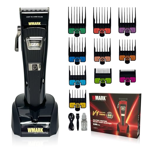 WMARK Hair Clippers for Men Professional Barber Clippers for Hair Cutting Cordless Hair Clippers, Visible Outer Rotor BLDC Motor, Zero Gap 440C Stainless Steel Titanium-Coated Fade Blades NG-V1