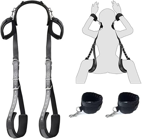 BDSM Restraints Harness Open Legs Spreader Sexy Toys for Couples Sex Bondage Bed Set with Handcuffs and Leg Straps Cuffs, Adjustable Straps Bondage Rope Kit Restraints Sweater Yoga G23
