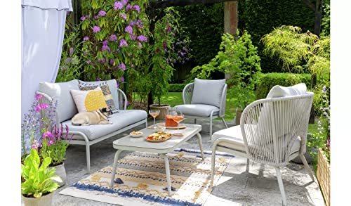 Image of DEVOKO Outdoor Weaving Rope Waterproof Outdoor Patio Furniture with Sturdy Powder-Coated Iron Frame Conversation Bistro Set for Balcony, Backyard, Lawn, Garden (Grey & Grey)