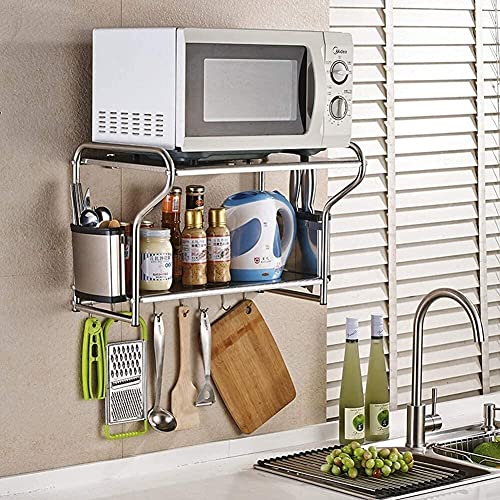 Support mural micro-ondes double niveau en acier inox avec crochets de suspension - 2