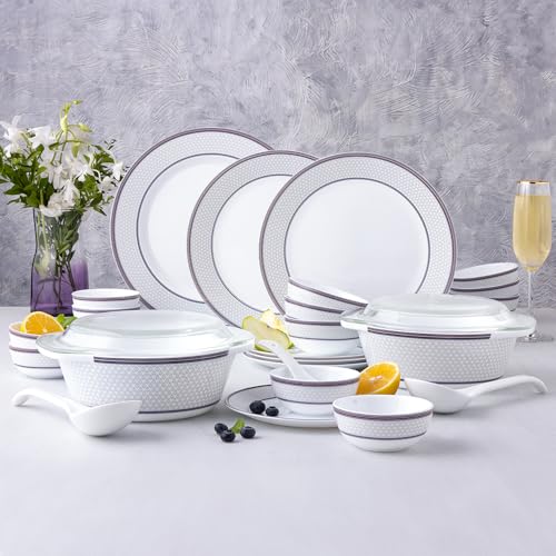 Image of Larah by Borosil 37pc Opalware Starlight Dinner Set for Family of 6 | Microwave & Dishwasher Safe Crockery Set for Dining & Gifting | Plates & Bowls
