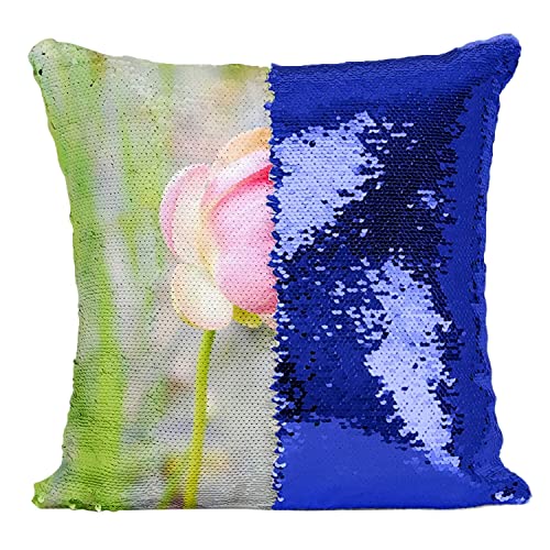 Coussin sequin bleu motif fleur de campagne idee cadeau originale - 2