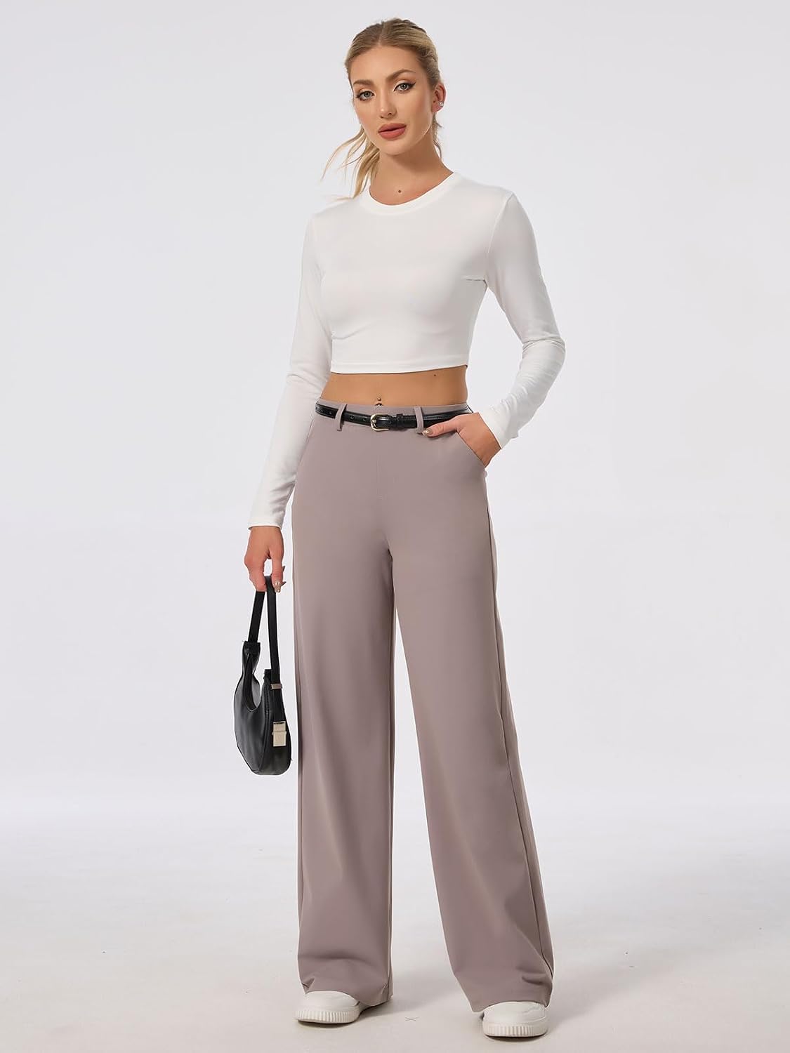 Women's Wide Leg Dress Pants Work Slacks Trousers Pull on Dressy Casual Petite/Regular/Tall/Extra Tall