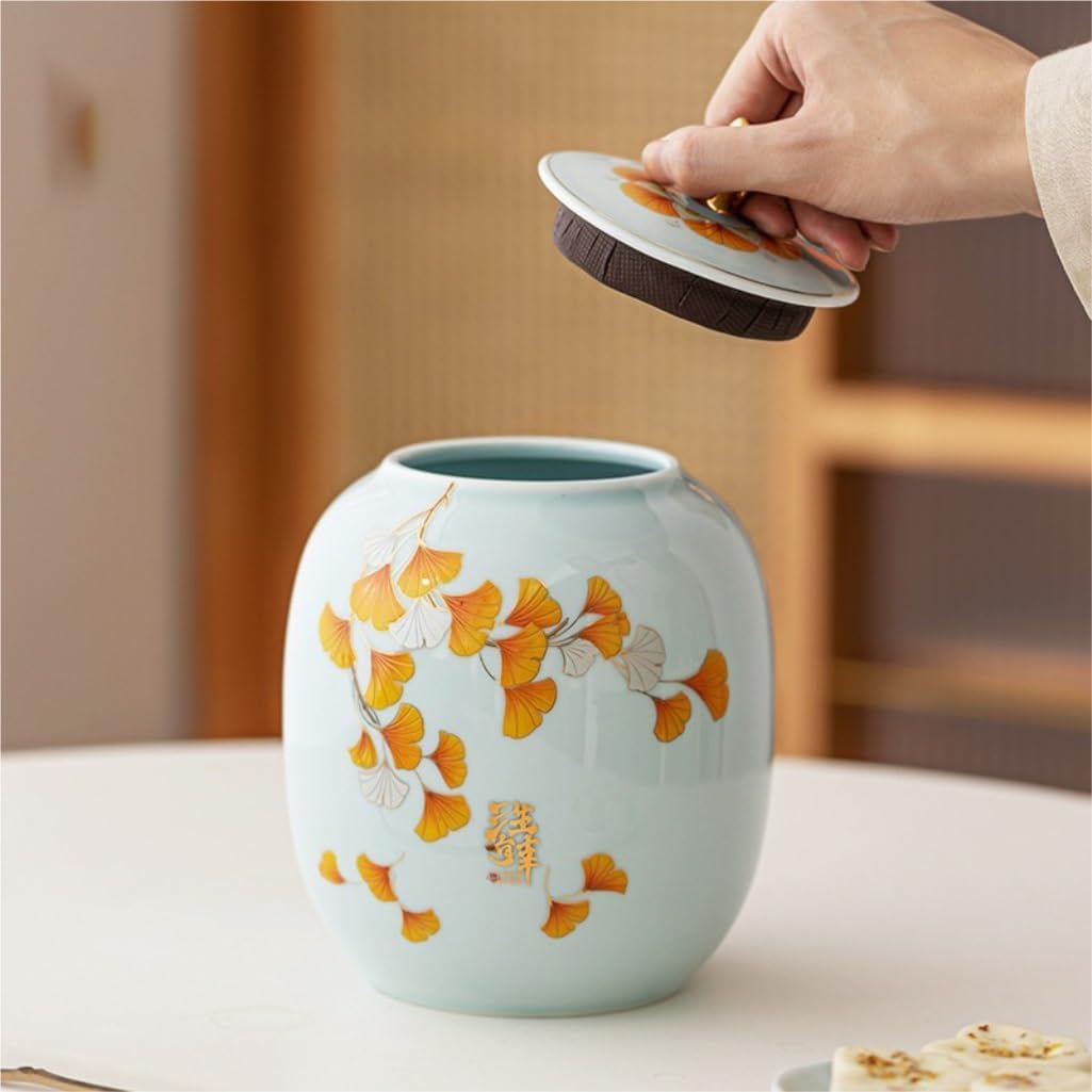 SONGCHAO Sugar Jar Ceramic Large Tea Can Loose Tea Storage Container Can Sealed Can Kitchen Can Food Storage Can Storage Can Tea Canister (Color : Large)