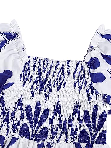 WDIRARA Girl's Floral Print Flounce Ruffle Hem Short Sleeve Square Neck Dresses A Line Summer Long Dress3