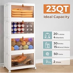 4 Tier Stackable Plastic Storage Bins with Lid and Wheels 23 QT Closet Organizers and Storage Foldable Storage Containers Organization and Storage Boxes for Craft Home Pantry Office Dorm