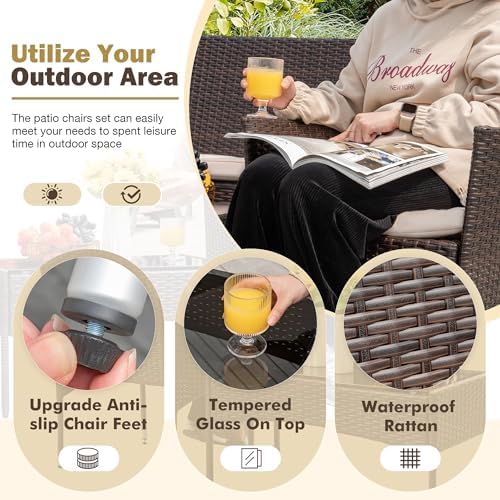 Homall 4 Pieces Outdoor Patio Furniture Set, Rattan Chairs, Brown & Beige — view 2