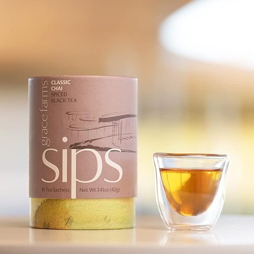 Miniatura 3 de Grace Farms Té negro orgánico clásico Chai, 16 sobres de pirámide  Jengibre y especias  Comercio justo y Kosher  Devuelve el 100% de las ganancias