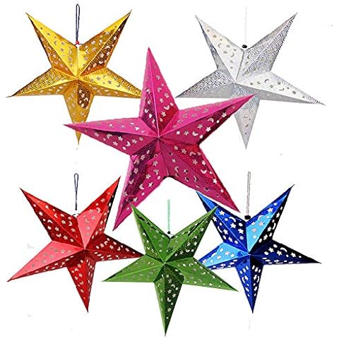 Auony Paper Star Lantern Lampshade,6 Pack 3D Paper Star Christmas Hanging Ornaments for Christmas Wedding Birthday Party Home Classroom Decorations Cover