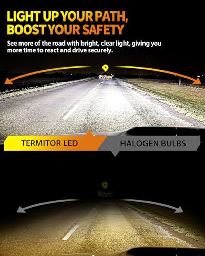 Termitor H11 9005 LED Bulbs Combo, 80,000LM Super Brighter, 1:1 Halogen Mini Size, 6500K White H9 H8 HB3 Driving Light Bulbs with Fan, Plug and Play, Automotive light Assemblies, Pack of 4