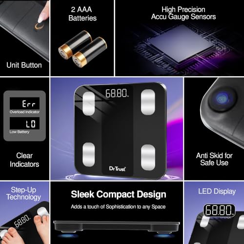 Image of Dr Trust USA Legend Smart Scale | 20+ Parameters | US FDA approved | Unlimited Users Bluetooth BMI Weight Scale with 3 Years Warranty Weighing Machine & Body Fat Analyzer for Health Monitoring (Black)
